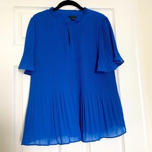 Ann Taylor Blue Pleated Keyhole Blouse